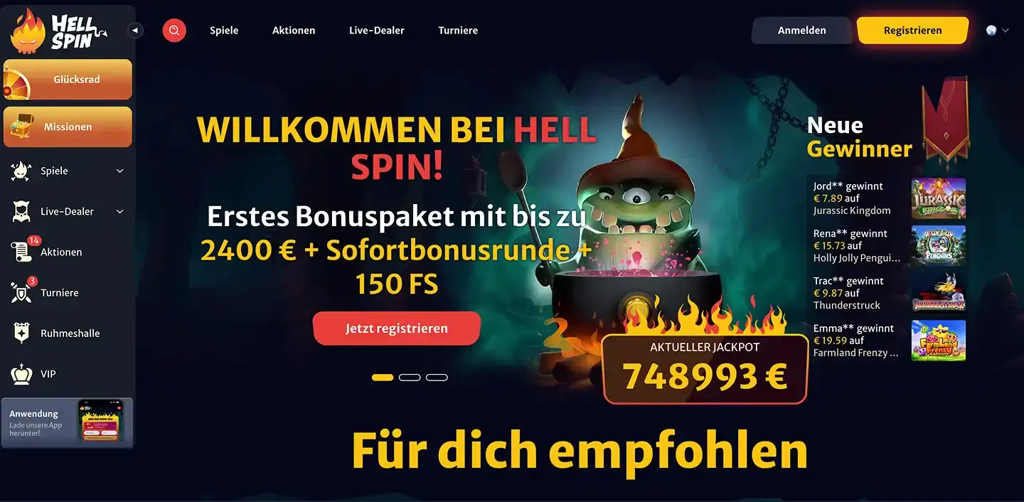 Hell Spin hero section screenshot